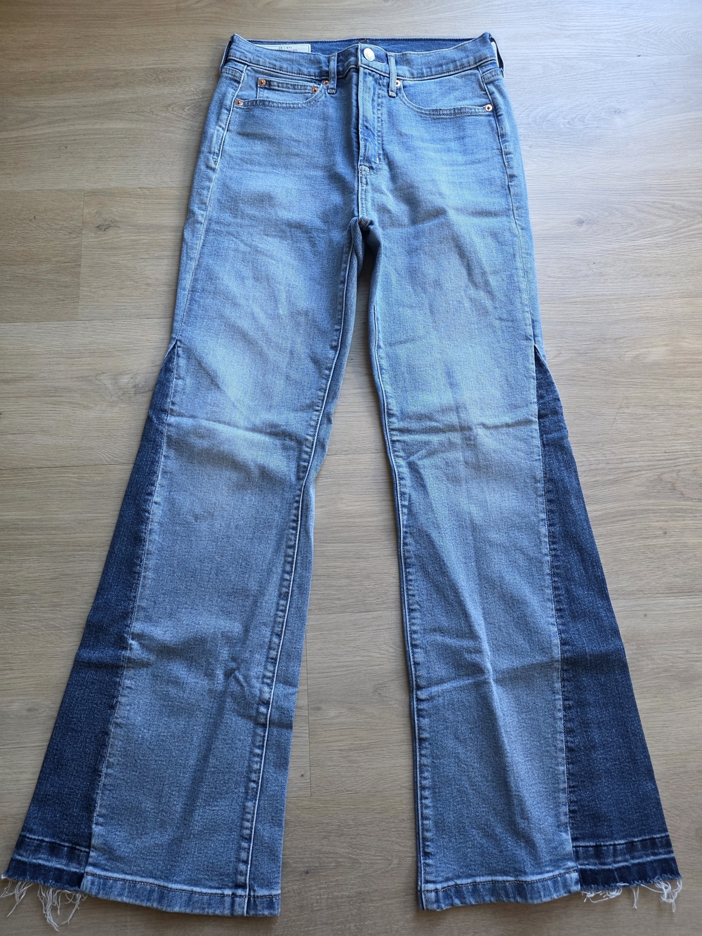 GAP Two-Tone Denim Flare Jeans - Light Blue & Dark Blue